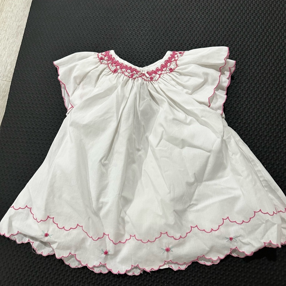White Dress with Pink Embroidery